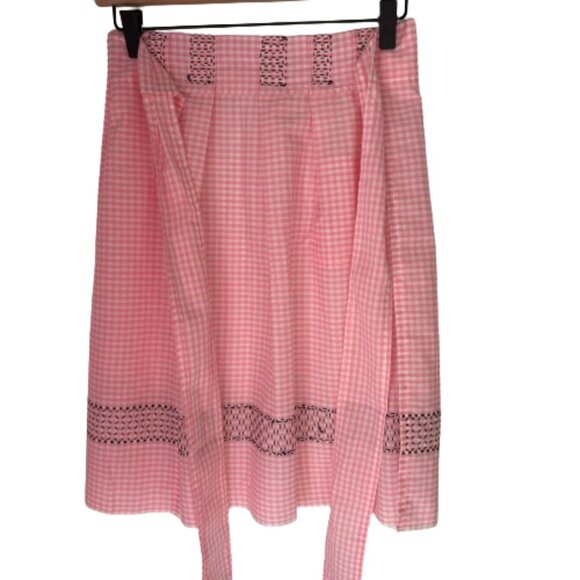 Vintage Hand Crafted Cross Stitched Pink Gingham Check Cotton Apron - Picture 2 of 6